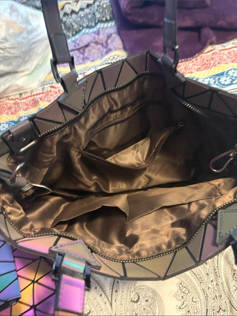 Iridescent Purple Geometric Tote, small bag and Wristlet Set